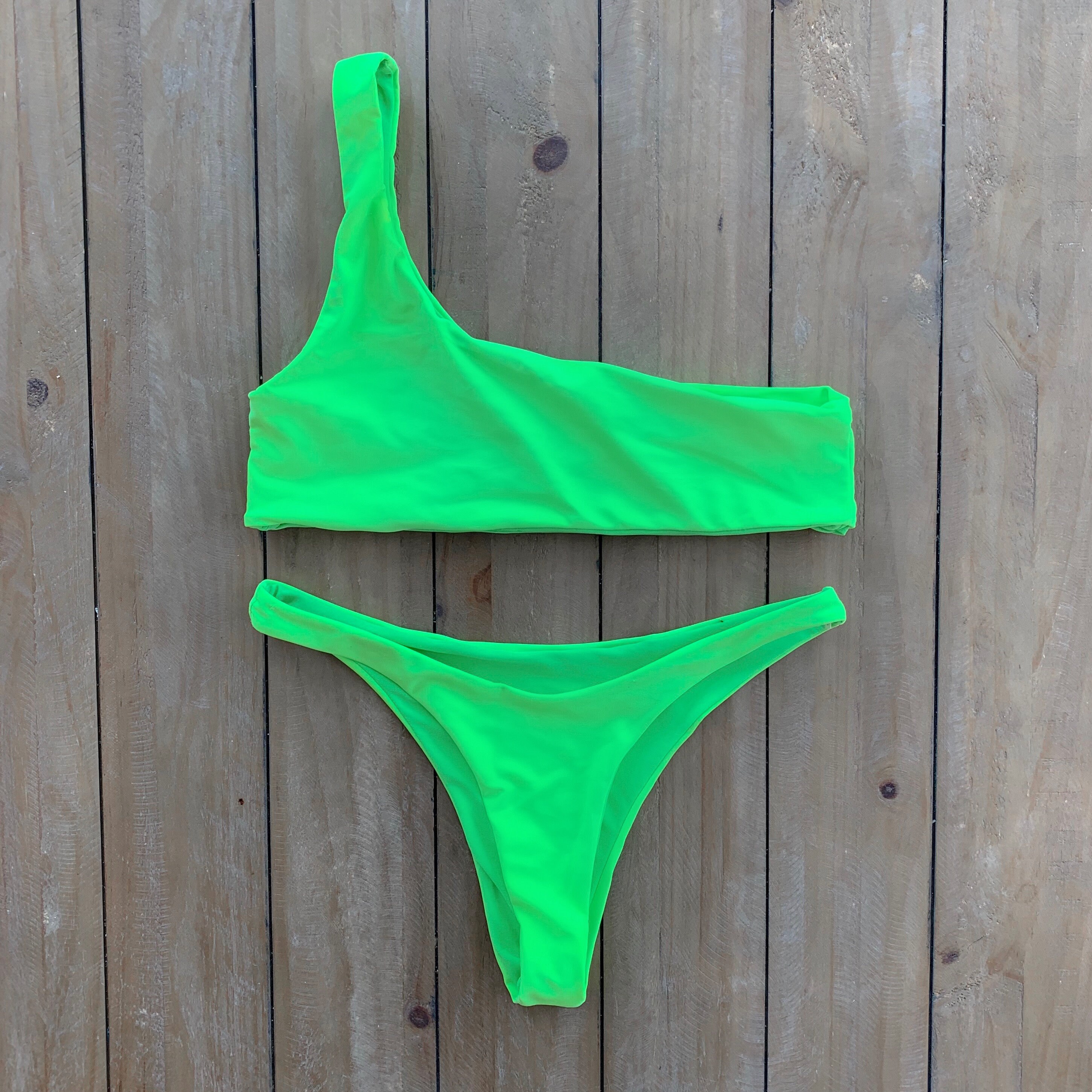 Neon Bikini One Shoulder high rise Bikini swimwear Etsy