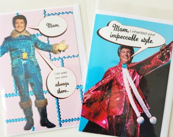 Fun Mother's Day cards- Four-count Liberace folded Mother's Day greeting cards, with rhinestone embellishment