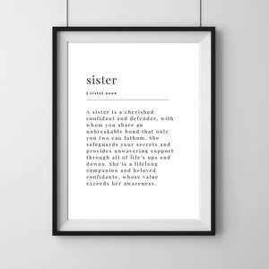 Sister Definition Print,  Sister Definition Poster,  Sister Wall Print, Thank You Gift