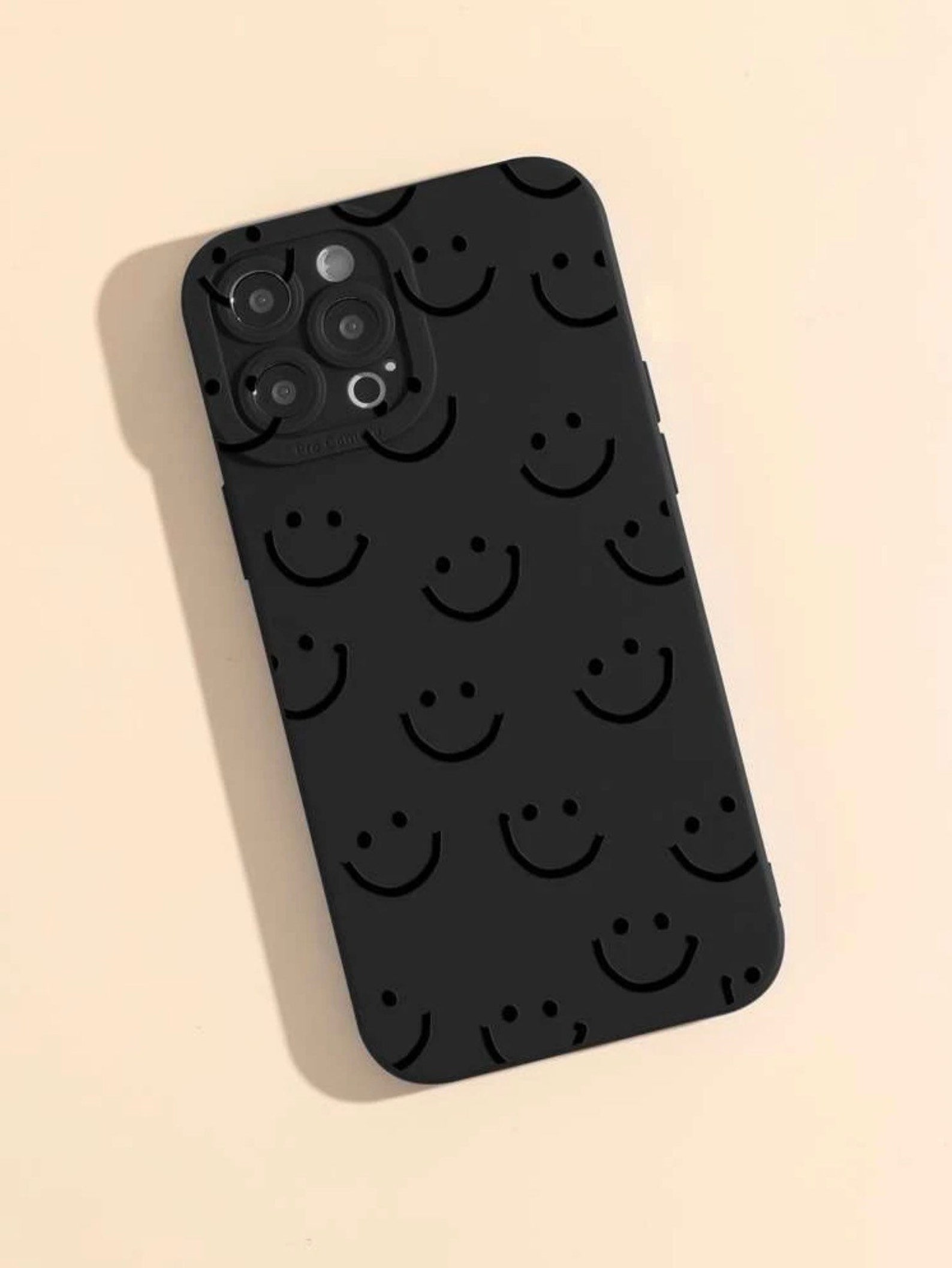 Matte Black Smiley Face Phone Case Iphone Mirror Etsy