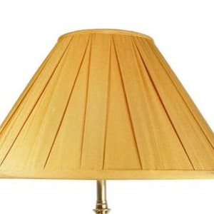Handmade silk coolie lampshade in old gold. Box pleats