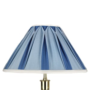 Handmade Silk coolie lampshade finished in madonna blue and vintage blue. Double Box , smocked