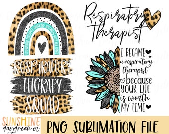 Respiratory Therapist PNG Bundle: Leopard Rainbow, Sunflower Design (Digital Download)