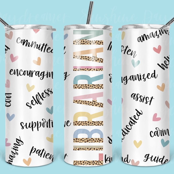 Librarian leopard 20oz tumbler PNG, Seamless tumbler file, Skinny tumbler PNG design, School Leopard design wrap, Digital download