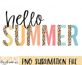 Hello Summer Leopard PNG: Shirt Sublimation Design (Digital Download)