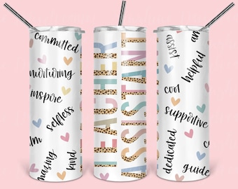 Teacher Assistant Leopard Tumbler Design: Seamless 20oz PNG (Digital Download)