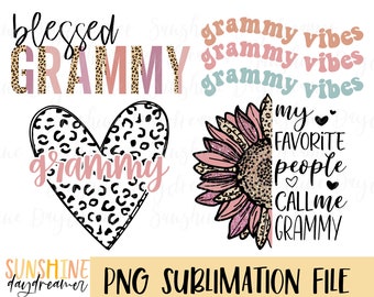 Grammy-sublimatie-png-bundel: hart- en bloemmotieven (digitale download)