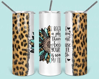 Vaso de fisioterapeuta con diseño de leopardo y girasol (descarga digital)