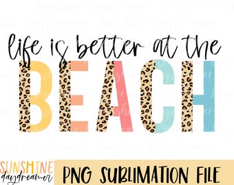 Beach Life Leopard Print PNG: Summer Sublimation Design (Digital Download)