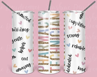 Pharmacy Technician Leopard Tumbler Design: Seamless 20oz PNG (Digital Download)