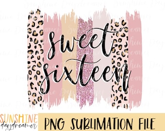 Sweet Sixteen Brush Stroke PNG: 16th Birthday Sublimation Design (Digital Download)