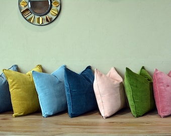 Piping Cotton Velvet Cushion Cover, cotton Velvet solid Pillow, Velvet Throw Pillow, Pillow Cover (pink, blue, green, emerald, yellow)