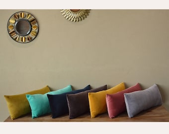Cotton Velvet lumbar Cushion Cover, Velvet pillow cover, long Velvet Throw Pillow, long Pillow Cover (pink, blue, green, emerald, yellow)