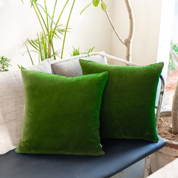 Cotton Velvet Pillow Covers Moss Green 18x18 inchs set of 2