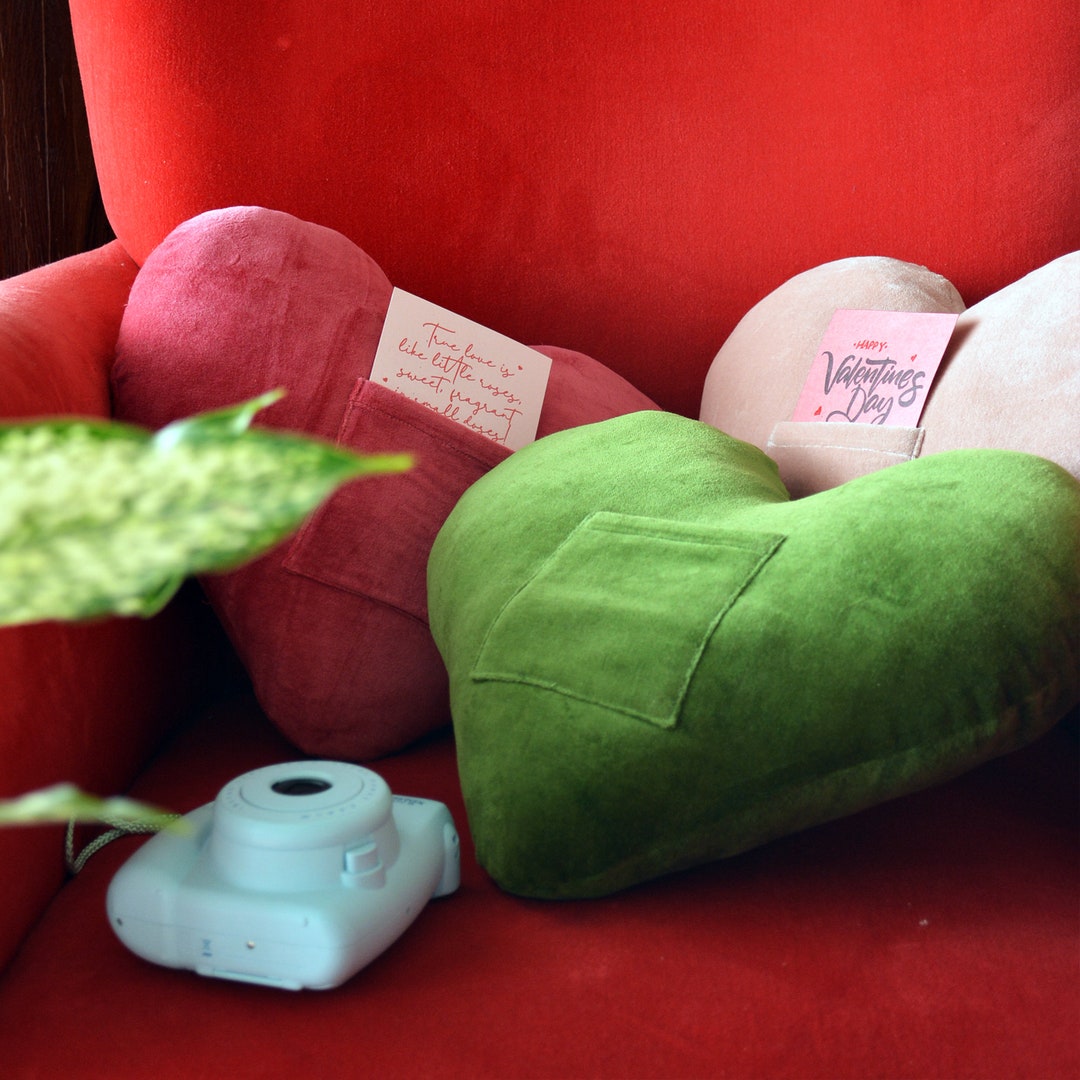 Velvet Heart Shaped Cushion Heart Shaped Pillow Valentine Décor Cushion