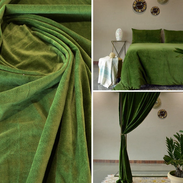 Moss green cotton velvet upholstery fabric for sofa 110 Cms Width fabric for curtian fabric for chair fabric craft fabric for dress