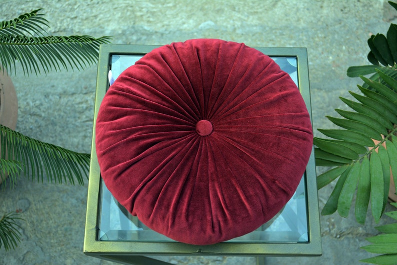 Velvet Round Mustard Cushion Express Delivery Velvet Solid Etsy