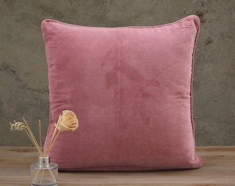 Pink Cotton Velvet Cushion Cover: Decorative Throw Pillow with Trim