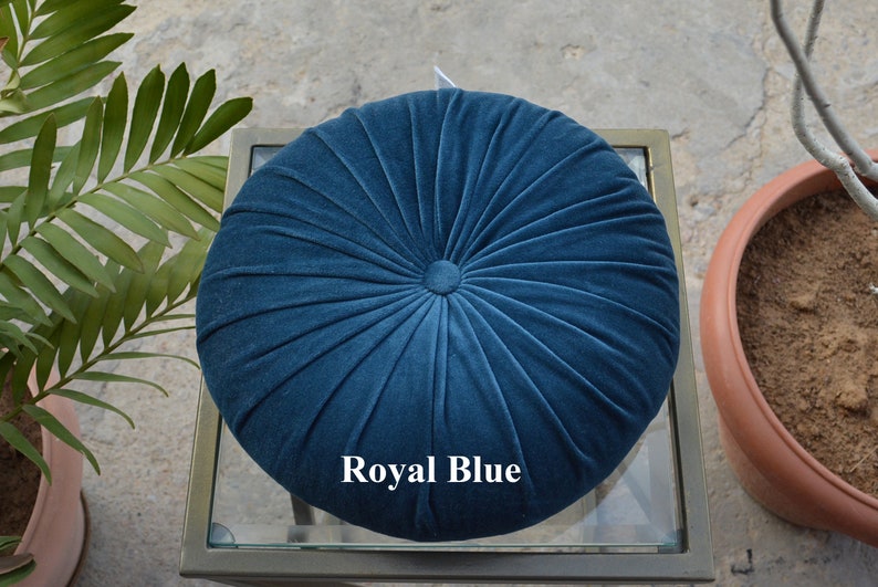 Velvet Round Chair Pad: Decorative Floor Cushion for Bar Stool Royal Blue