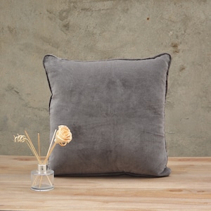 Luxury Charcoal Gray Velvet Cushion Cover With Piping- Velvet Pillow Cover, Cotton Velvet throw Cushion Cover, Decorative Cushion,