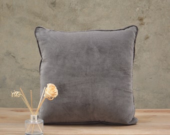 Luxury charcoal grey cotton Velvet Cushion Cover with Pippin, Velvet solid Pillowcase, Velvet Throw Pillow, Decorative Cushion, Pillow Cover