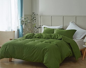 Moosgrüne Baumwolle Bettbezug: 400 TC Washed Bettwäsche