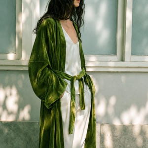 Cotton Velvet Bridal Robe, Bridesmaid Kimono Robe, Long Dressing Gown, Custom Size Velvet Robe, Wedding Getting Ready Robe image 1