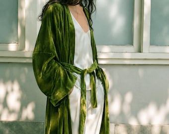 Cotton Velvet Bridal Robe, Bridesmaid Kimono Robe, Long Dressing Gown, Custom Size Velvet Robe, Wedding Getting Ready Robe