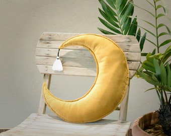 Crescent Moon Velvet Cushion: Nursery Room Decor, Recycled Polyester Fill