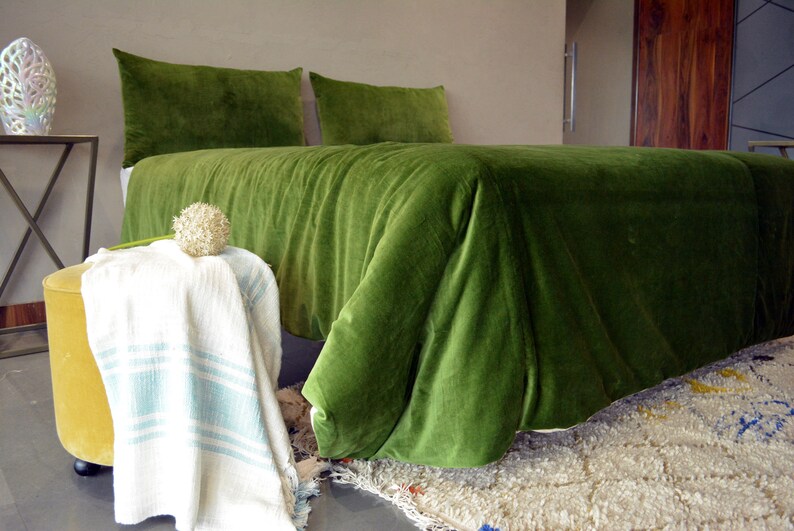 Washed Cotton Velvet Duvet Cover / Moss Green Duvet Cover With Etsy