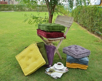 Luxury Velvet Chair Cushion with Ties: Square Seat Pad