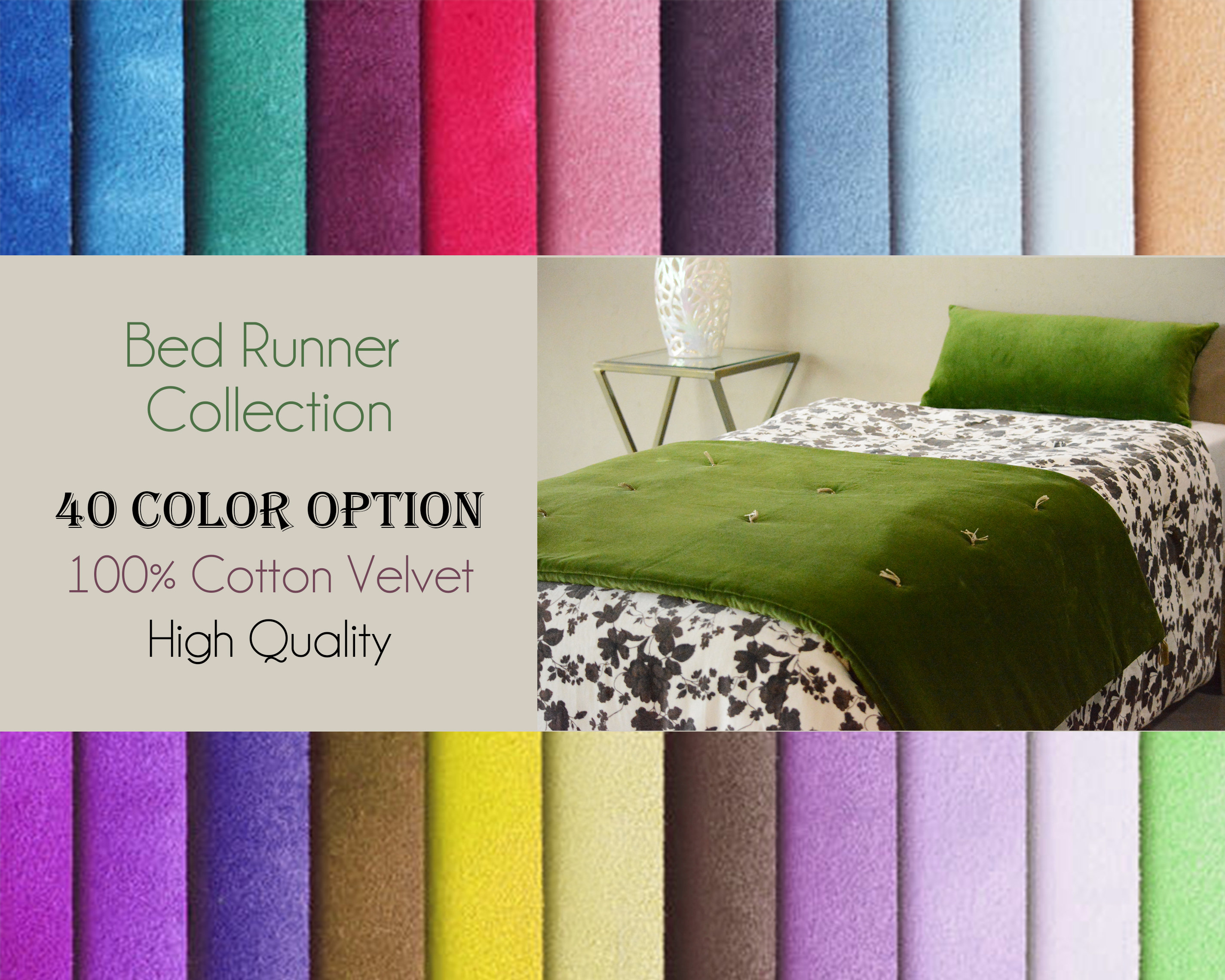 Luxury Velvet Bed Runner, Bed Scarf, Twin Full King Queen Size Runner, Velvet Bed Runners For Bedrooms (Green, Blue, Red, Yellow, Pink)