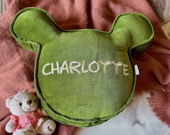 Personalized Velvet Mickey Mouse Pillow: Embroidered Nursery Decor
