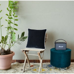 Black Velvet Throw Pillow With White Piping For Couch and Sofa-  Velvet Pillow Cover, Velvet Cushion Cover, Decorative Bed Cushions