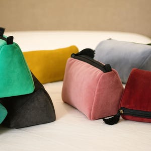 Sacchetto di velluto di cotone di lusso fatto a mano con cerniera - Astuccio per matite, Borsa per cosmetici in velluto, Borsa da viaggio in cotone, Borsa per il trucco, Borsa per cosmetici