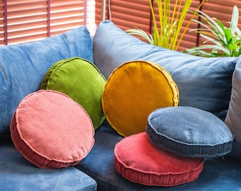 Velvet Round Chair Cushion: Cotton Velvet Seat Pad, Recycled Polyester Fill