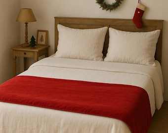 Red Velvet Cotton Bed Runner King Size | Xmas Bed Runner | Christmas Bedroom Decor