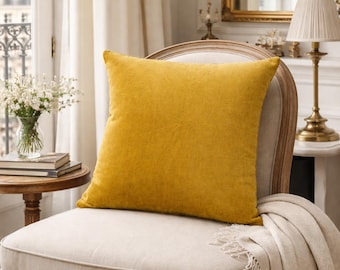 Goldener Samtkissenbezug 18x18, Dekokissen aus Baumwollsamt für Sofa, fester Kissenbezug in Senfgelb