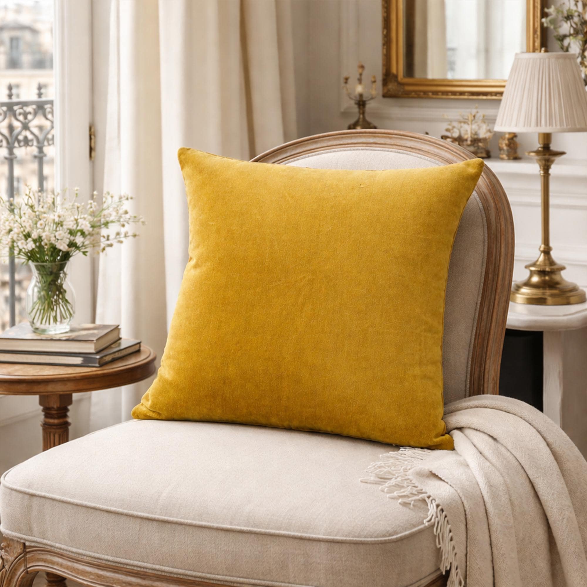 Federe Cuscino Divano Jepeak In Velluto A Coste – Giallo, 60x60 Cm, Trapuntate, Con Cerniera Nascosta (Solo Federe)