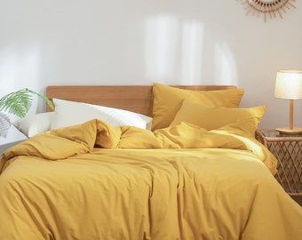 Mustard cotton duvet cover | 400 TC cotton duvet cover | yellow bedding set | Washed cotton duvet cover