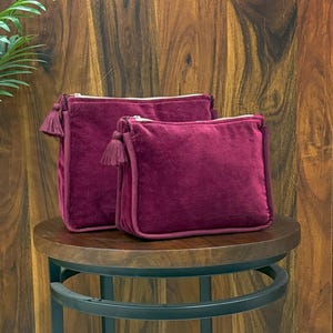 Borsa cosmetica in velluto – Piccola, Grande o Set da 2 / Borse da toilette fatte a mano con cerniera a nappa / Foderate in cotone