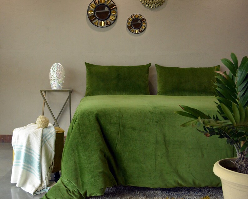 Washed Cotton Velvet Duvet Cover / Moss Green Duvet Cover With Etsy