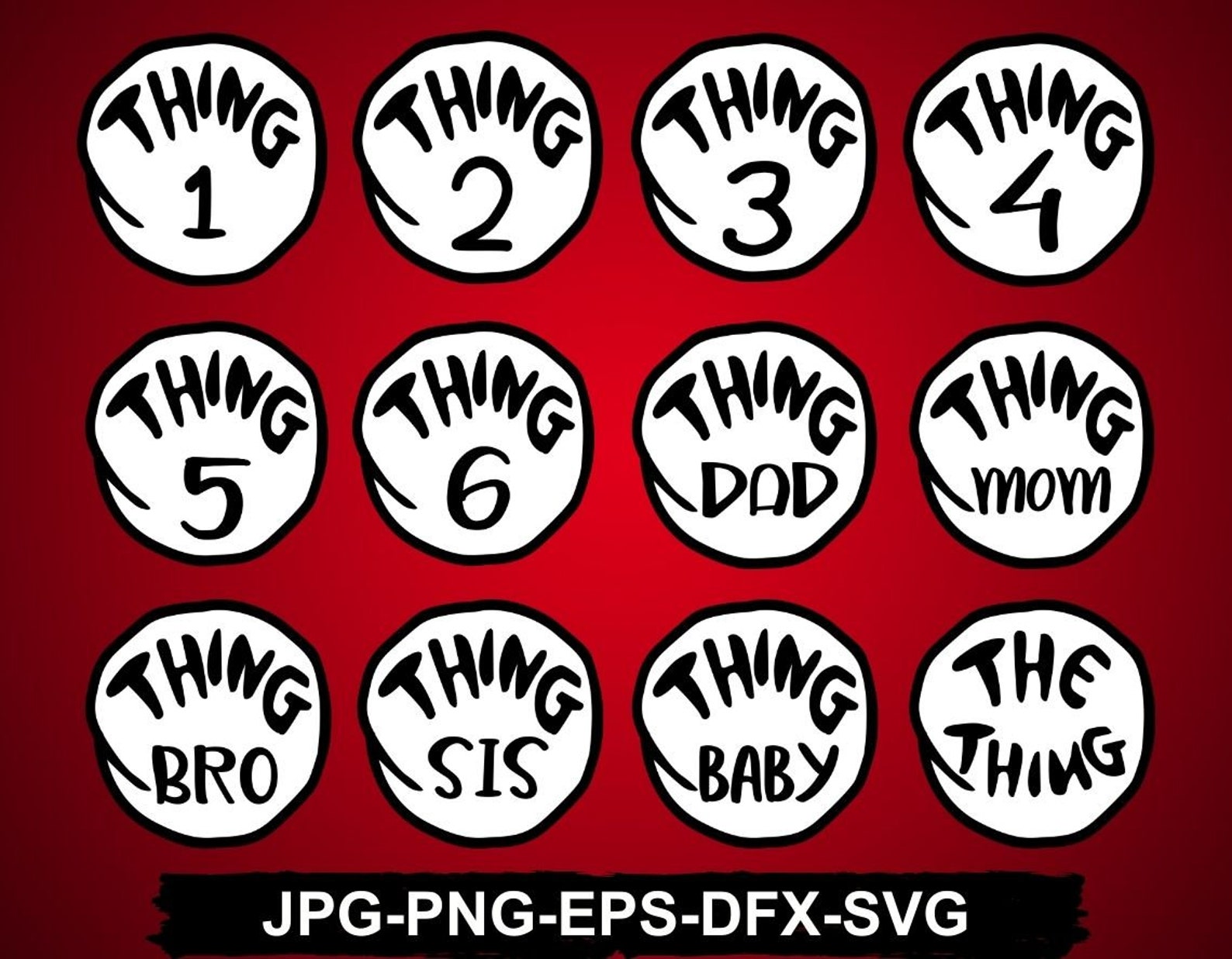 Thing 1 2 3 4 5 and 6 Logo Svg Funny Family Dr Seuss | Etsy