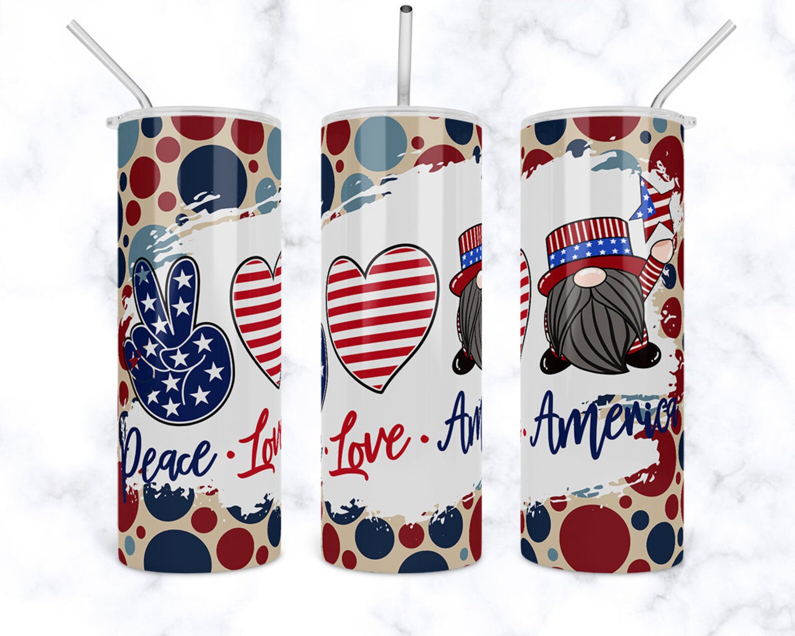 4th of July Peace Love America 20oz Skinny Tumbler Sublimation | Etsy
