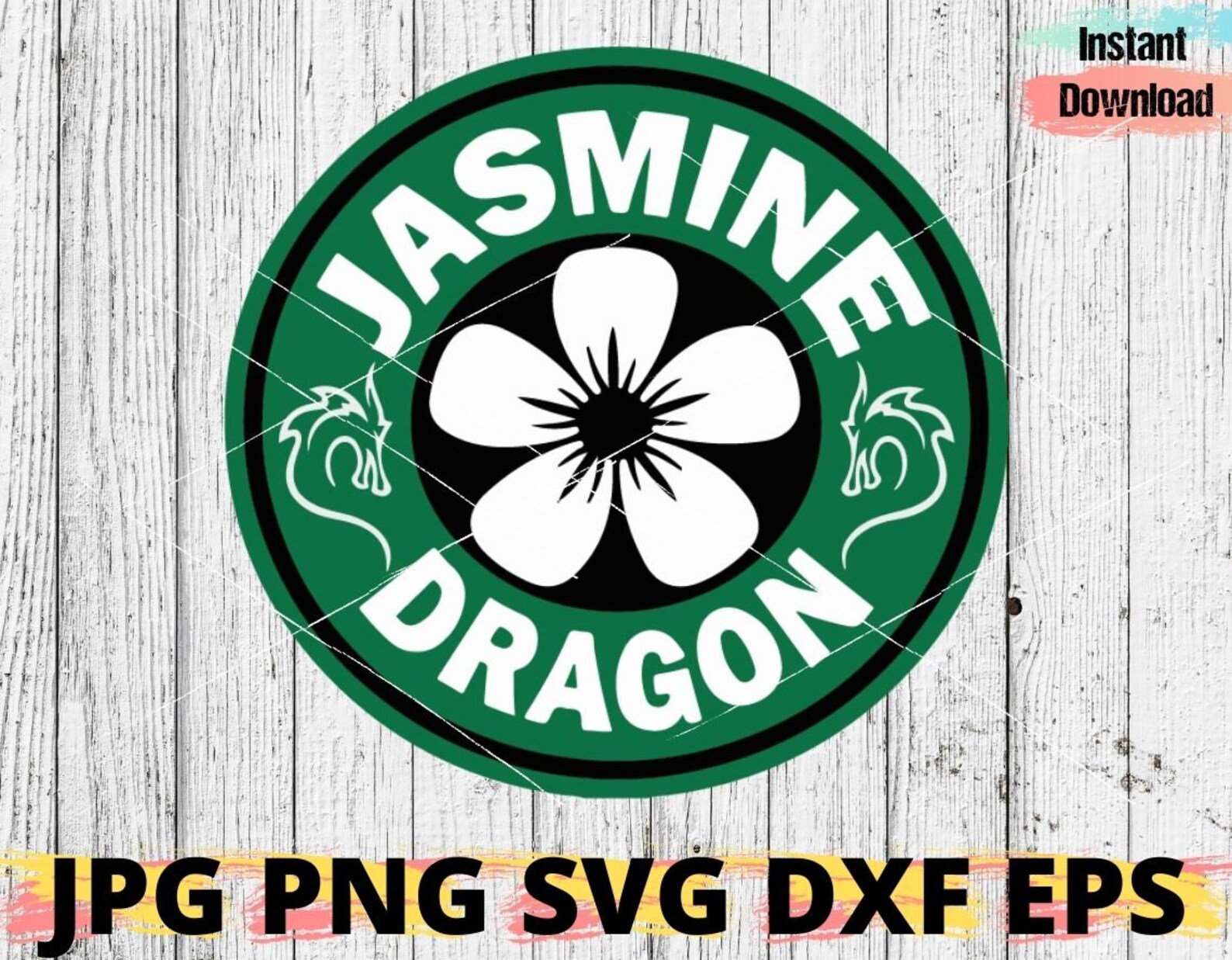 Jasmine Dragon Sticker Svg Starbucks Sticker Svg Water Etsy