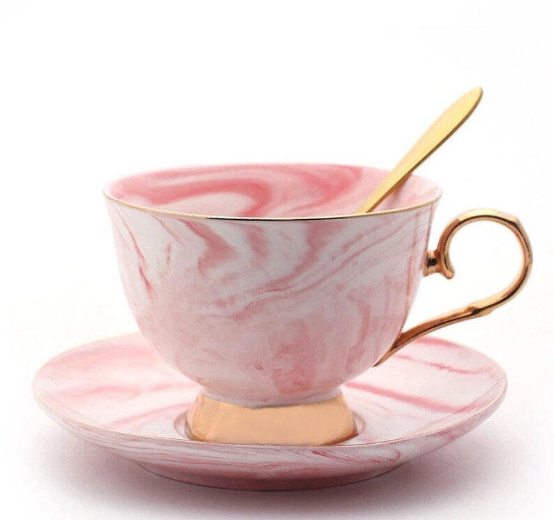 Unique Marble Ceramic Tea Set 1 Tea Cup 1 Spoon 1 Saucer Etsy UK