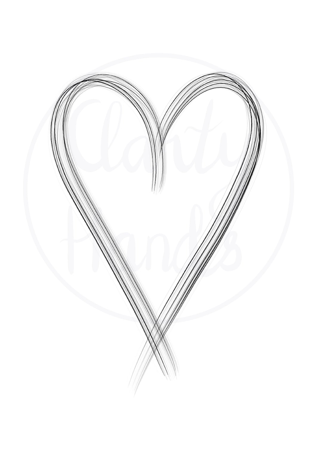 Scribbled Heart Clip Art: Black and White Line Design (digital Download ...