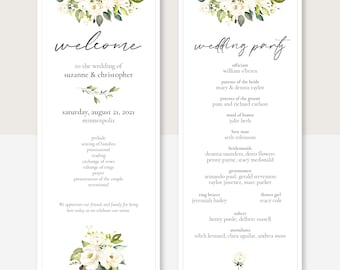 Editable Wedding Program Template, Printable Wedding Program, Order Of Ceremony, Wedding Ceremony Program, Instant Download, 3.5&quot;-9&quot;