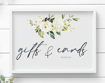 Wedding Gifts and Cards Sign, White Rose, Printable, 11&quot; x 8.5&quot;, 7&quot; x 5&quot;, 6&quot; x 4&quot;