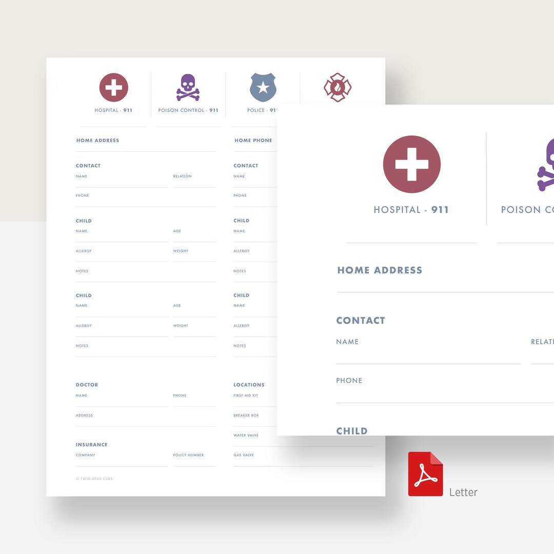 Emergency Contacts, Emergency Printable Form, Contact Information ...